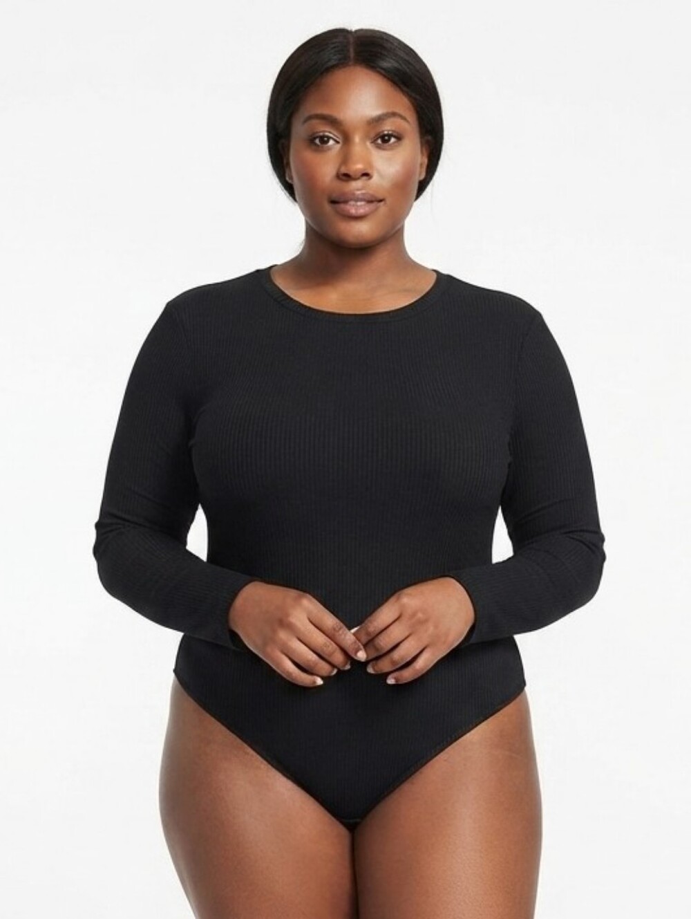 NWT Edited by Hunter McGrady Black Ribbed Long Sleeve Bodysuit